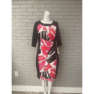Sangria Women Abstract Print 3/4 Sleeve Scuba Dress Size 10 NWT